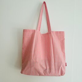 エコbag   ギンガムチェック サーモンピンクの画像