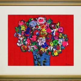 「Flowers」(NO.2512) 6号F ケント紙にアクリル絵の具  送料無料 画像をクリックすると全面画像になりますの画像