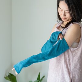 【クチナシの実染め】Organic Cotton 楊柳生地の日除けロングアームカバーの画像