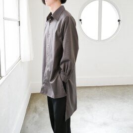 送料無料【完全一点物】メンズロングシャツ(ブラウン)の画像