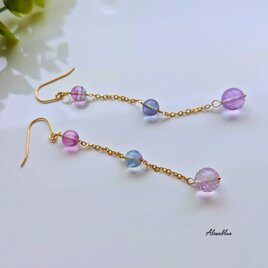 フローライト＆アメトリン チェーンピアス K14GFピアス ロングピアスの画像