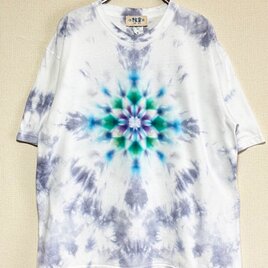 タタイダイ染め ビッグシルエット Tシャツ Mサイズ 曼荼羅 ホワイト×グレー ムラ染め Hippies Dye HD23-96の画像