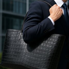 クロコダイル トートバッグ 高級 大容量 A4収納可 バッグ 本革 一点物 限定 職人手作りの画像