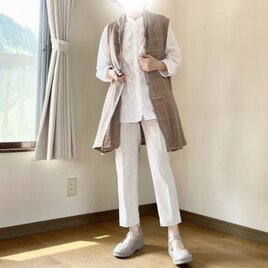 へちま襟の手織りロングベストの画像