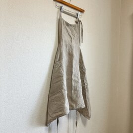 小柄なあなたに贈るベルギーリネンの華やぎワークエプロン　スモールサイズ　程よい厚みの25番手　キナリの画像
