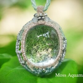 スモーキーな星屑★高品質★モスアクアマリン マクラメネックレス1837の画像