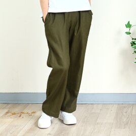 【新色】ベーシックストレート リネンパンツ：オリーブの画像