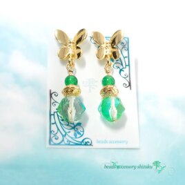 蝶ルナフラッシュピアス＊グリーンオニキスの画像