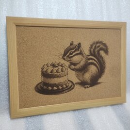 A4コルクシート　リスとケーキの画像
