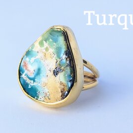 最新作★レアカラー 大「ターコイズ」の世界でひとつの天然石リングの画像