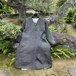 【着物リメイク】カシュクールの羽織り物/麻/絹の画像