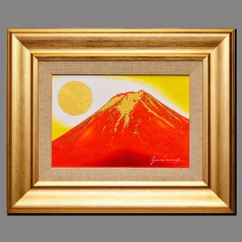 肉筆油絵●アトリエ富士吉田からの赤富士山●がんどうあつし直筆絵画SM油彩額装品の画像