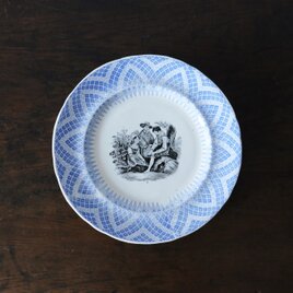 クレイユモントロー クレイユエモントロー グリザイユ デザート皿 平皿 φ21cm フランス アンティーク c 0502102の画像