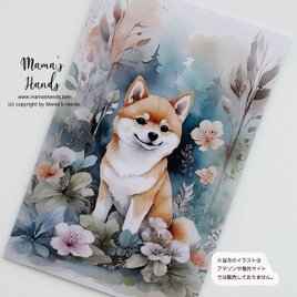 《開運 お守り》☘️ 可愛い 柴犬 ボタニカル 花｜財布に入るプラスチック製｜波動・ 浄化・防水・引き寄せ・エネルギー カードの画像