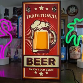【Lサイズ】ビール トラディショナル バー スナック パブ ビアガーデン 酒場 店舗 自宅 照明 看板 置物 雑貨 ライトBOXの画像