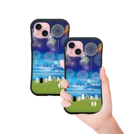 グリップケース iPhoneケース【ほのぼのにゃんこ（花火）】（名入れ可）の画像