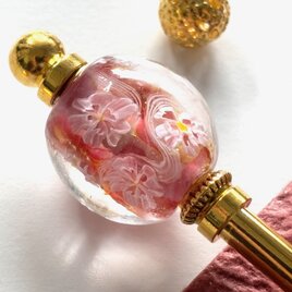 かんざし　ピンクの桜の様なとんぼ玉　サクラ　さくら　トンボ玉　蜻蛉玉　春夏　涼しげ　ガラス　一本挿し　一本簪の画像