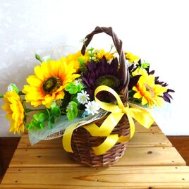 ひまわりかごアレンジ(リボン)の画像
