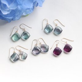 ラスト1点◆ 紫陽花色のフローライト リーフ型 　天然石　アレルギー対応　--June--の画像