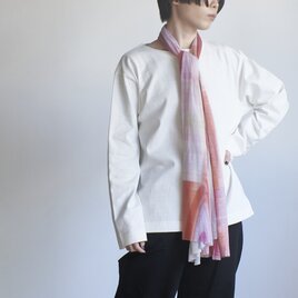 肌に馴染むニットストール　RAIN STRIPE　leather orangeの画像