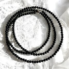 4mmブラックオニキスブレスレット シンプルな黒 K16GP PPA0038