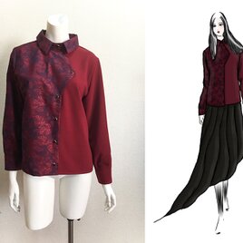 【1点もの・デザイン画付き】播州織＆フランス製生地アシメトリーブラウス（KOJI TOYODA）の画像