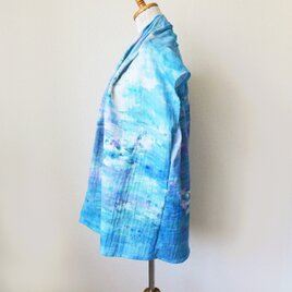 たゆたう水色のガーゼはおり 手描き一点もの(送料無料)の画像