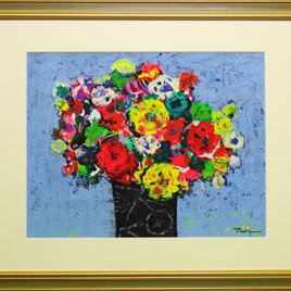 「Flowers」(NO.2514) 6号F ケント紙にアクリル絵の具 送料無料 画像をクリックすると全面画像になりますの画像