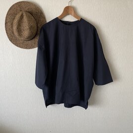 綿ゆったり七分袖ブラウス　濃紺Ｆの画像