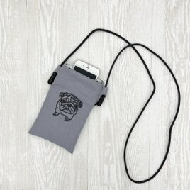 手刺繍スマホショルダー パグの画像