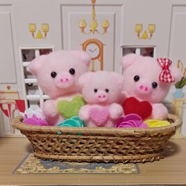 羊毛フェルト ビッグ親子のカゴ入りセットの画像