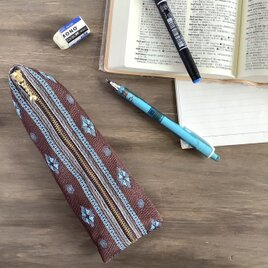 【プロバンス】畳縁　テトラ型　ペンケース　南仏　チョコレート　ターコイズ　茶　青の画像