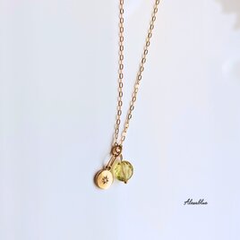 レモンクォーツ K10 ダイヤモンドコイン ネックレス　　4月誕生石　の画像