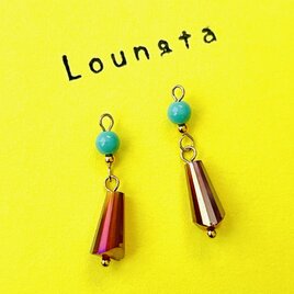 チェコビーズピアス ブルーとレッドガラスビーズの軽い夏ピアスの画像