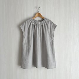 フレンチ袖クルーギャザープルオーバー_ダブルガーゼ綿100％_Pale Grayの画像
