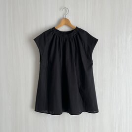 フレンチ袖クルーギャザープルオーバー_ダブルガーゼ綿100％_Blackの画像