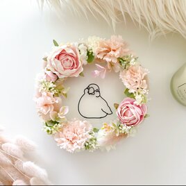 ほっこり文鳥のフラワーガーデンリースの画像