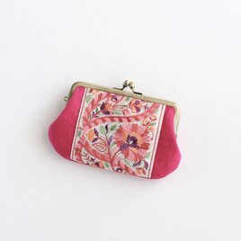 インド刺繍リボンのがま口ミニ財布/ポーチ　ピンク　の画像