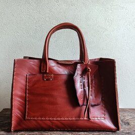 【受注制作】square tote　濃いブラウン　オイルワックスレザーの画像