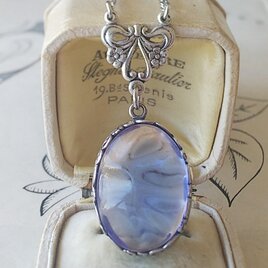 ヴィンテージ　 Blue-Pink／IceRock（25×18ﾐﾘ）花葉Silver/Ribbon　ネックレスの画像