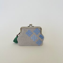 紫陽花・青色 - 10cmリネンがま口ポーチの画像