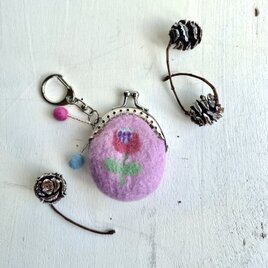 花の羊毛刺繍ミニミニがま口（さくら）の画像