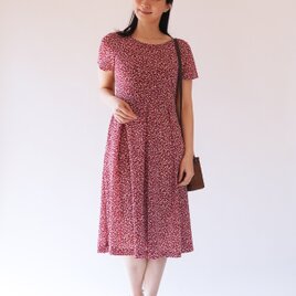 【受注制作】アーミッシュ風シンプルワンピース◇小花柄レッド（エスパンディ）*薄手生地*の画像