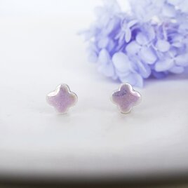 T-256   美濃焼 パール小花 ピアス / イヤリング〈レッド〉【 裏面レザー加工 】の画像