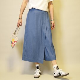 【新作】デニム風綿混/半ゴム仕立て/ワンボタン/スカートパンツ25017DMの画像