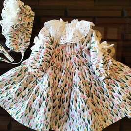 ドール背丈６３～６７ｃｍ位用　チューリップ柄ドレスボンネット　送料込みの画像