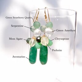【K14gf】Aventurine Drop Earrings／アベンチュリン 雫 Mixピアスの画像