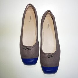 ◆廃番1,000円引きSALE◆ミニリボンが可愛いバイカラーバレエシューズ(グレーベージュ)23.5cm〜24.5cmの画像