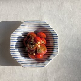 色違呉須縞紋　八角皿(小)の画像