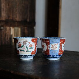 金継ぎ用に◆ジャンプをするウサギ。伊万里　染錦金彩猪口　蕎麦猪口　向付　骨董/antiques 幕末明治期【傷有り】の画像
